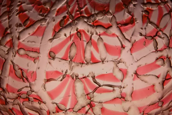 Red and white crackle pattern in an art glass vase