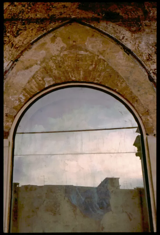 Reflections in an arched window