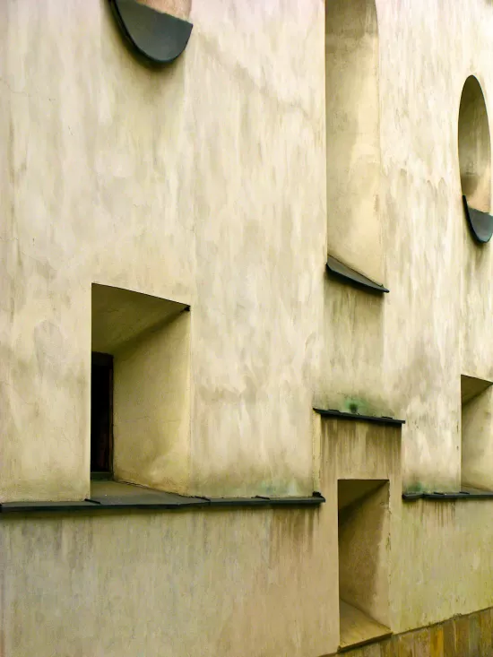 Thick masonry wall with deep openings